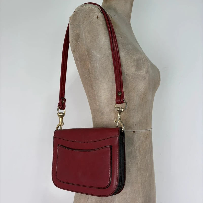 Red leather minimalistic shoulder handbag