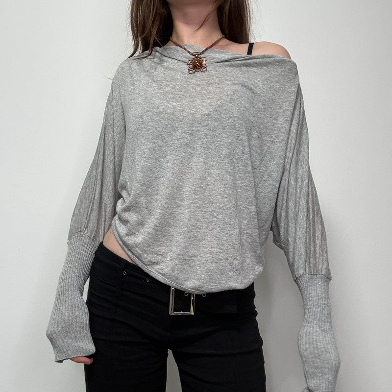 grey slouchy off the shoulder