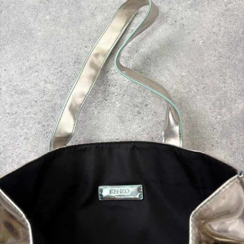 Silver metallic kenzo logo tote bag