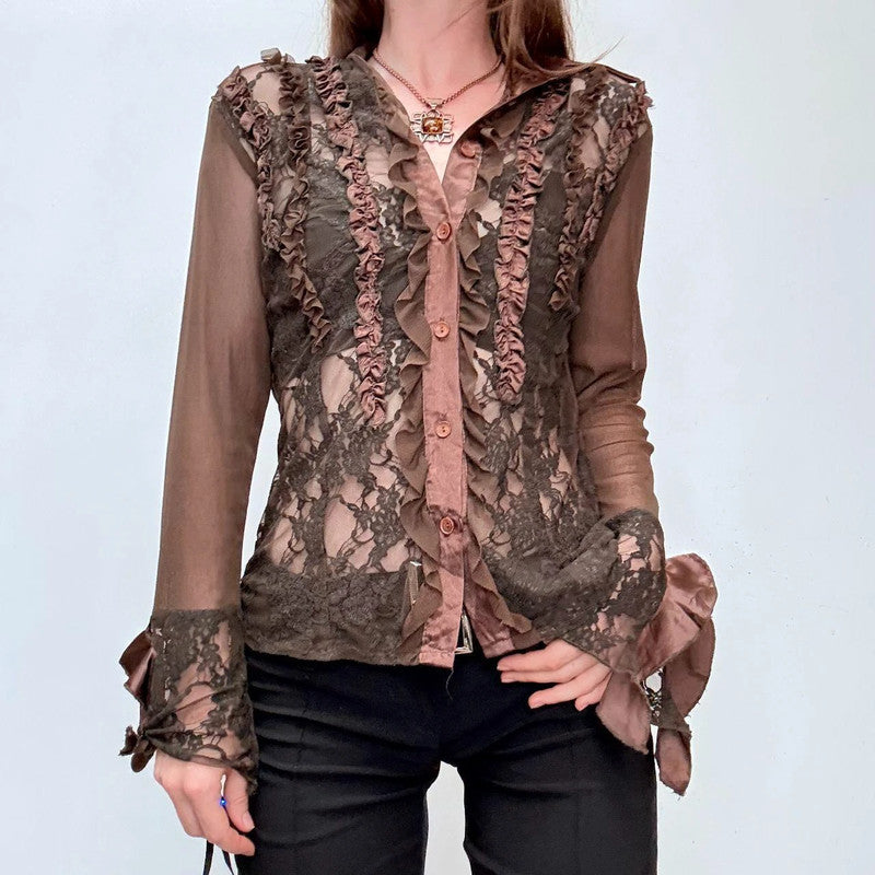 brown lace sheer grunge shirt