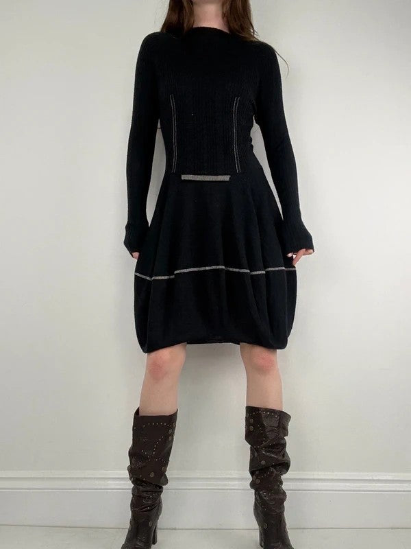 Marithé + François Girbaud navy wool knitted puff dress