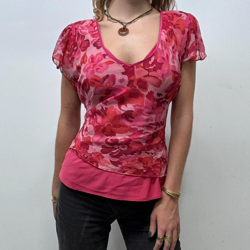 red silk watercolour flutter shirt