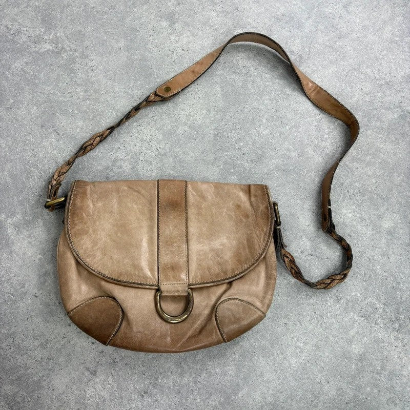 Distressed leather beige crossbody cargo city bag