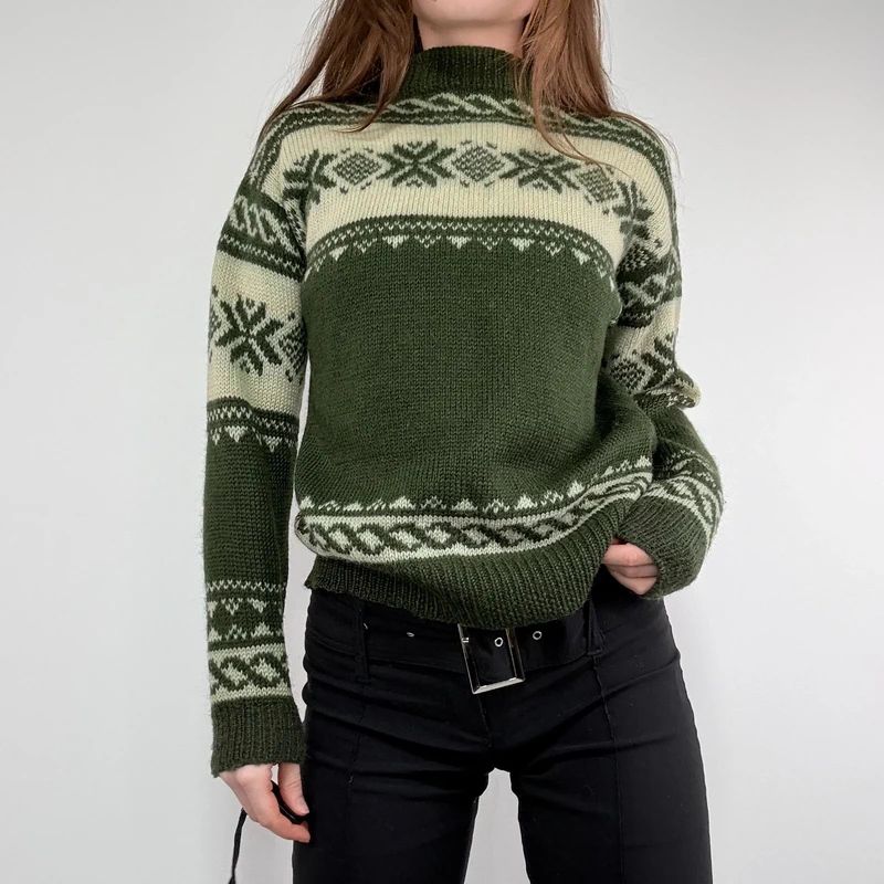 green wool fairisle knitted jumper