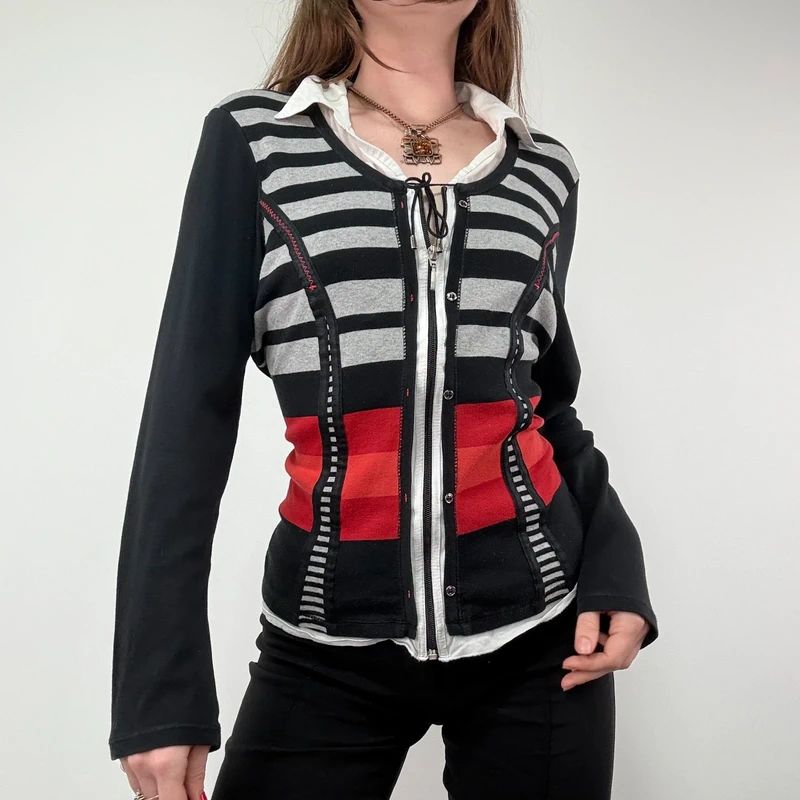 Pinstripe fitted Zip through Cardigan