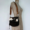 brown suede cowhide leather patchwork bag