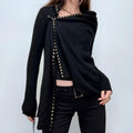 studded asymmetric black drape cardigan