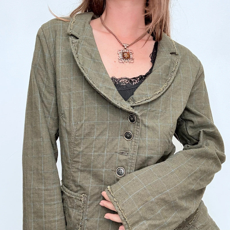 Cop Copine khaki green pinstriped flared utility jacket