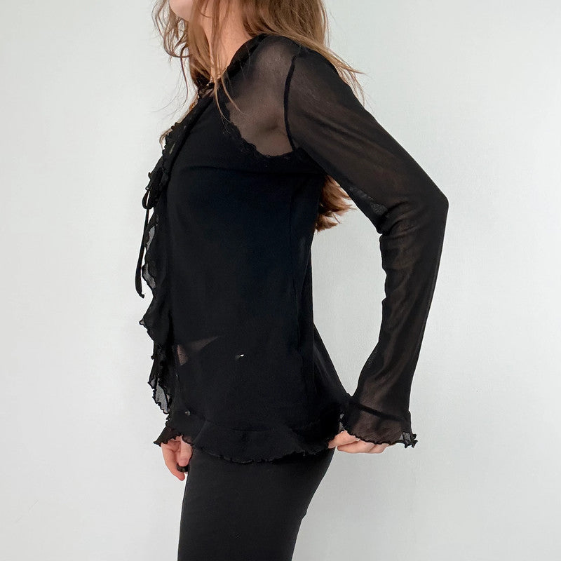 sheer black flutter ruffle top