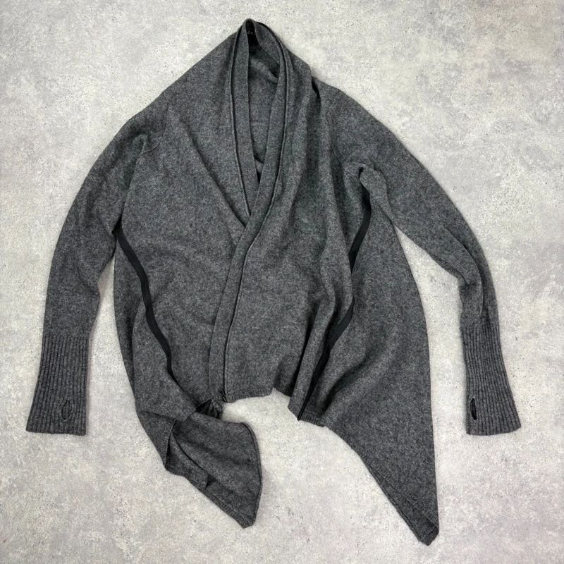 Asymmetric grey wool zip cardigan