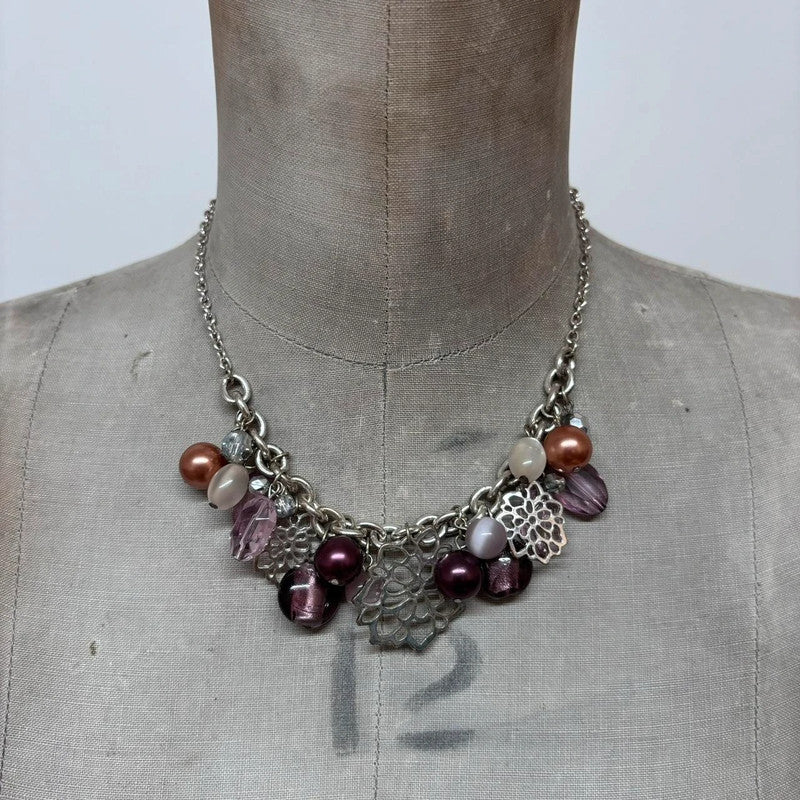 chunky chain beaded charm necklace