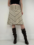 khaki striped chevron pinstripe midi a-line skirt