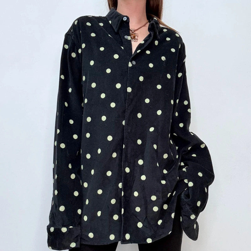 black polkadot button up oversized shirt