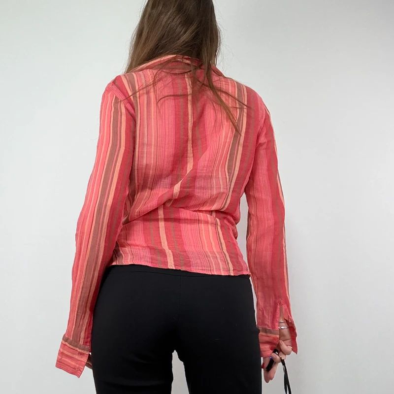 Pinstripe Sheer Flared cotton Cargo Shirt