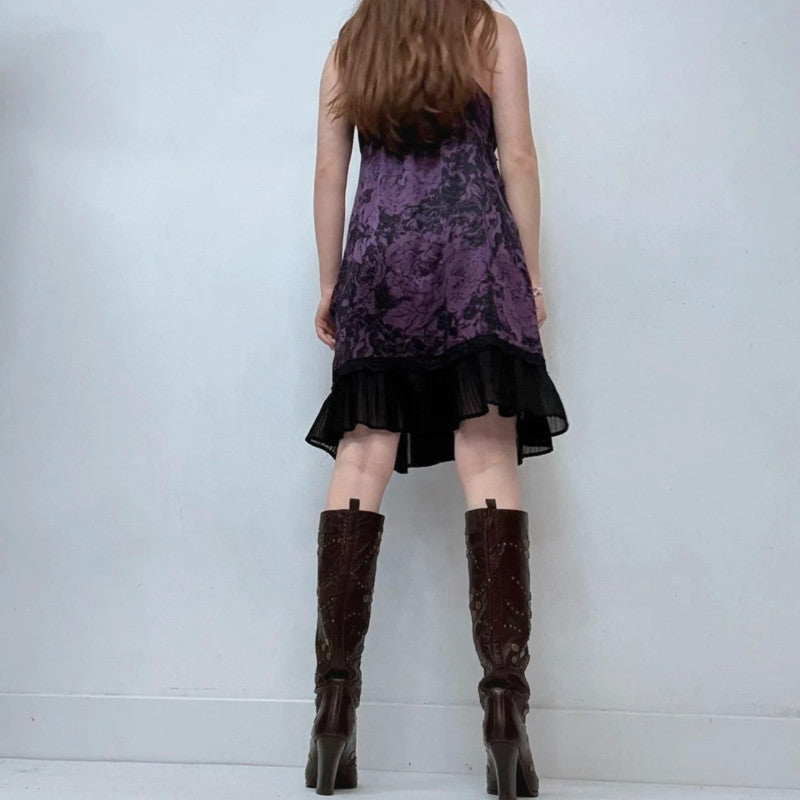Purple silk grunge monsoon lace mini slip dress