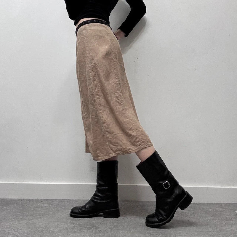 tan linen studded eyelet skirt