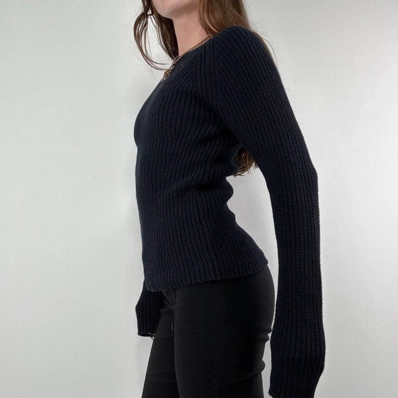 chunky navy knitted slash neck fisherman rib jumper