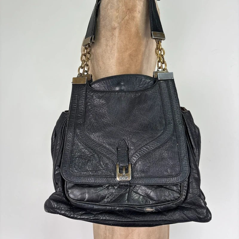 Dolce and Gabanna black leather Y2K handbag