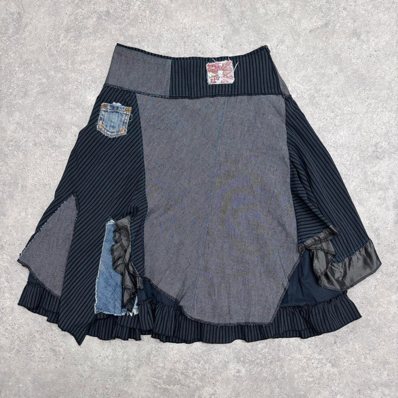 patchwork grunge fairy pinstripe midi skirt