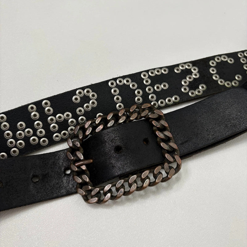black leather studded spellout belt