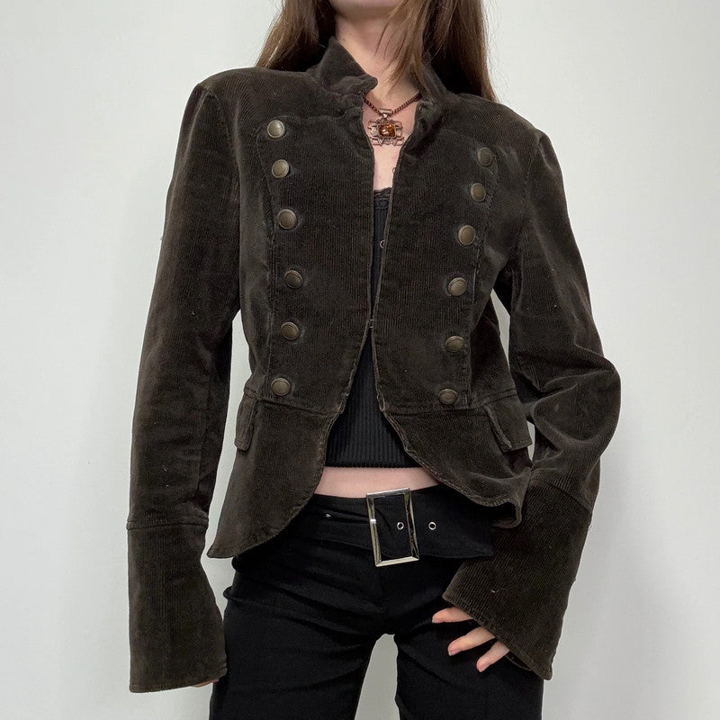 brown cord double breasted napolionic militray jacket