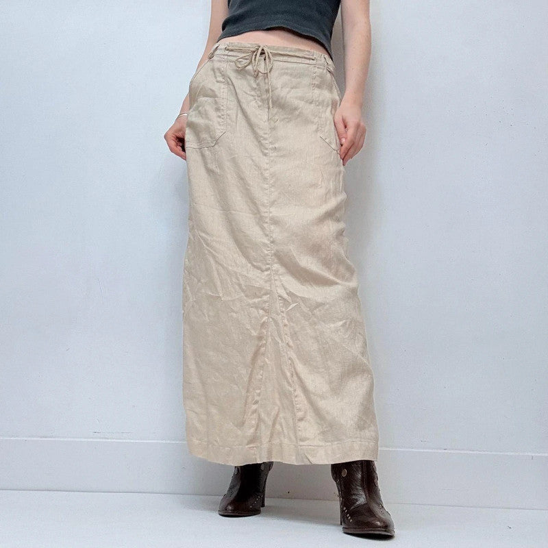 tan linen cargo maxi linen skirt
