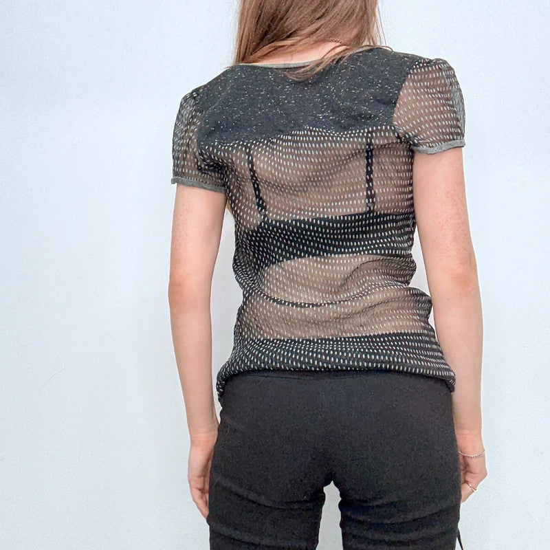 black sheer crinkle slouchy shirt