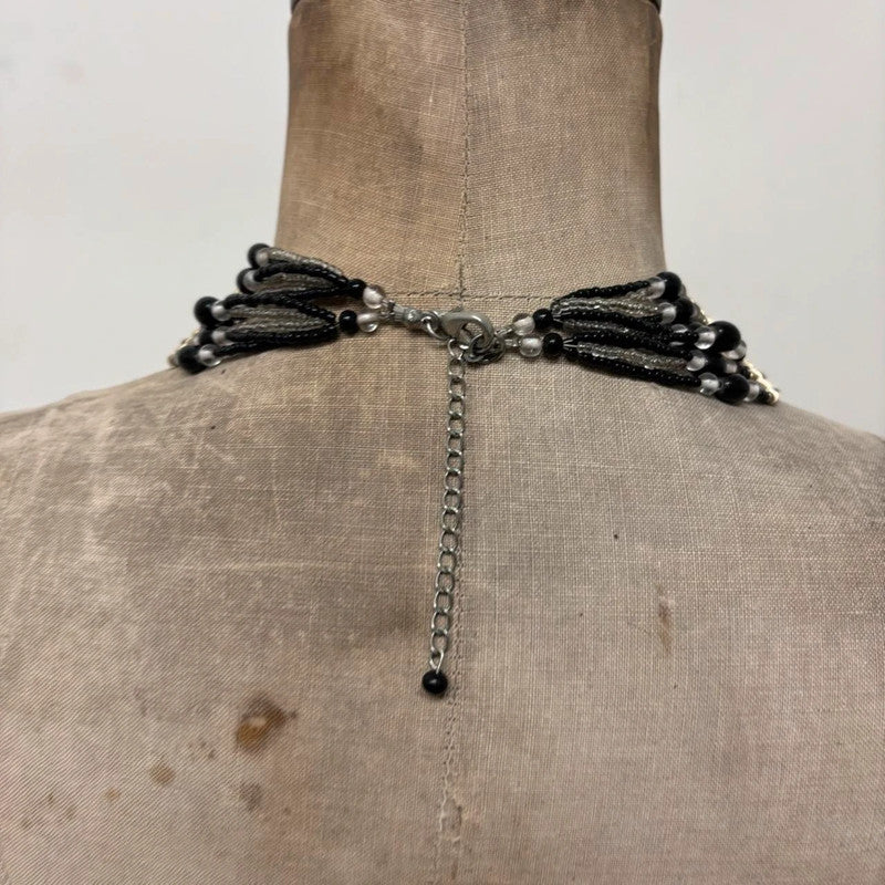oversized black beaded collar necklace