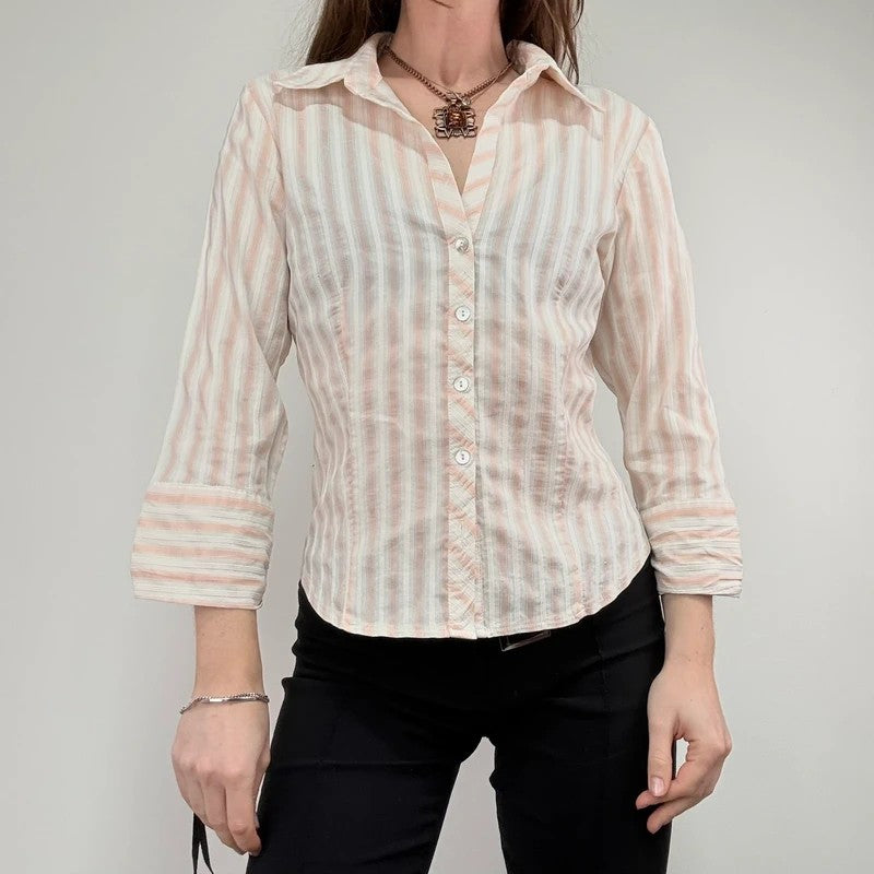 Pink and cream preppy cropped shirt