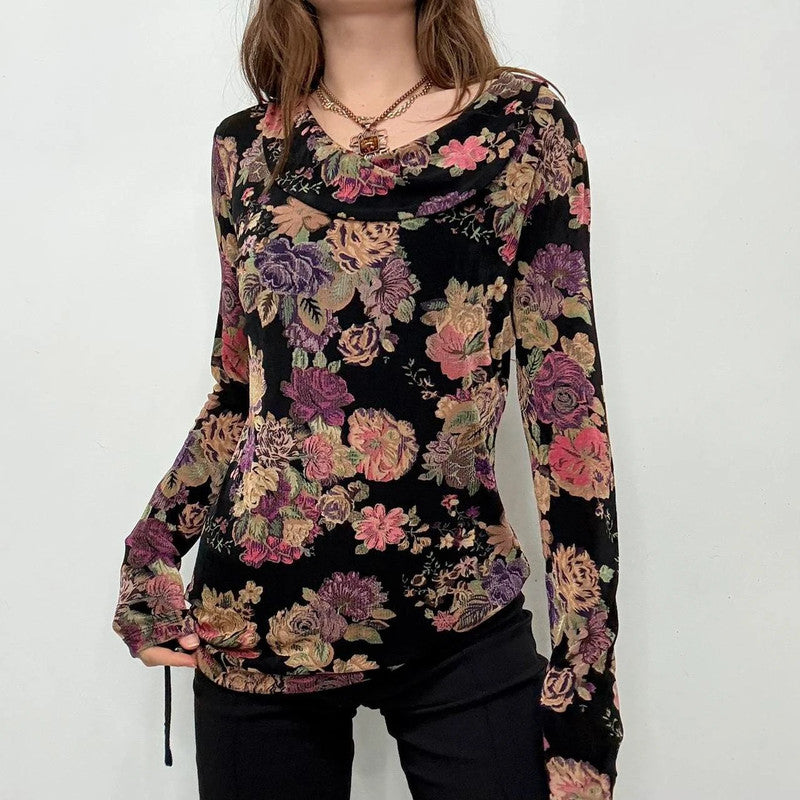 slouchy floral draped neck t-shirt
