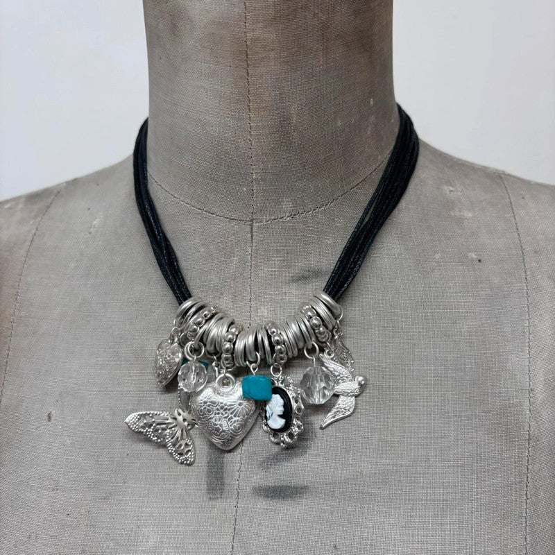 layered silver charm necklace
