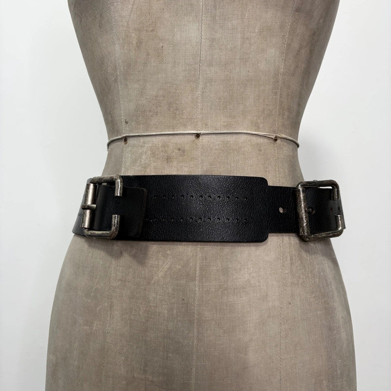 thick black leather buckle belt