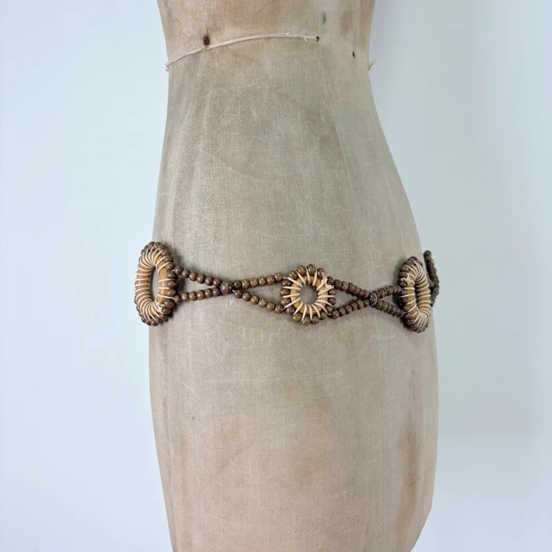 Woven beaded tie up waist belt