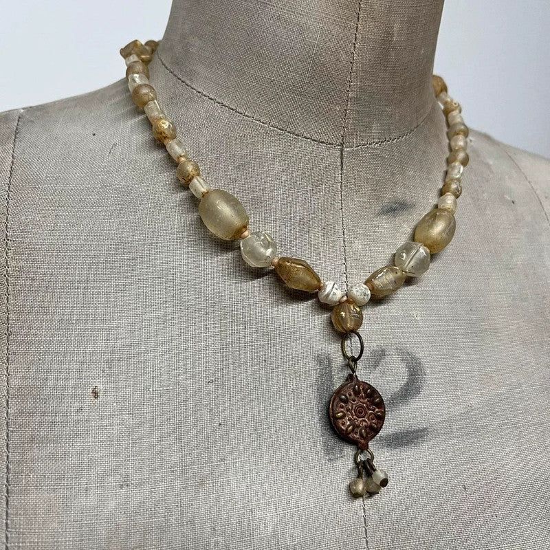 Hippie boho distressed bead necklace