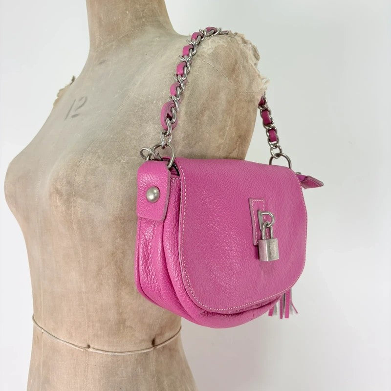 Pink leather chain shoulder bag