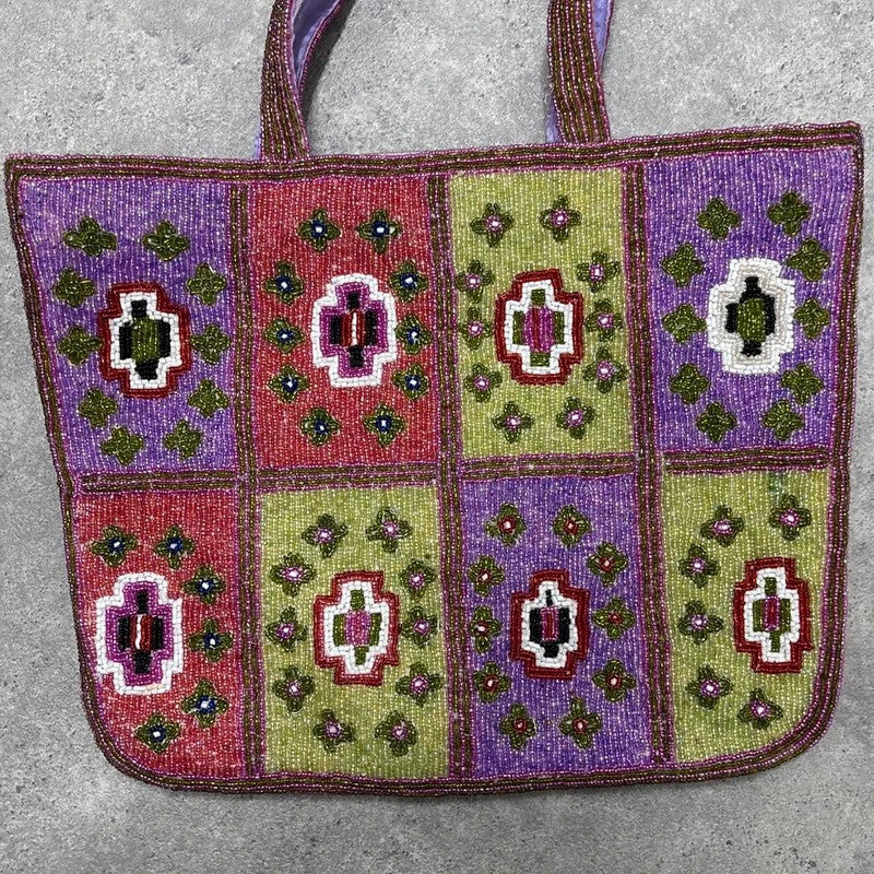 beaded patterned boho tote bag