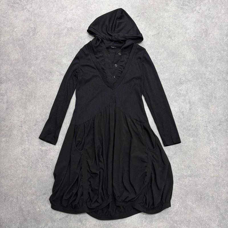 black gathered puff shirt dress