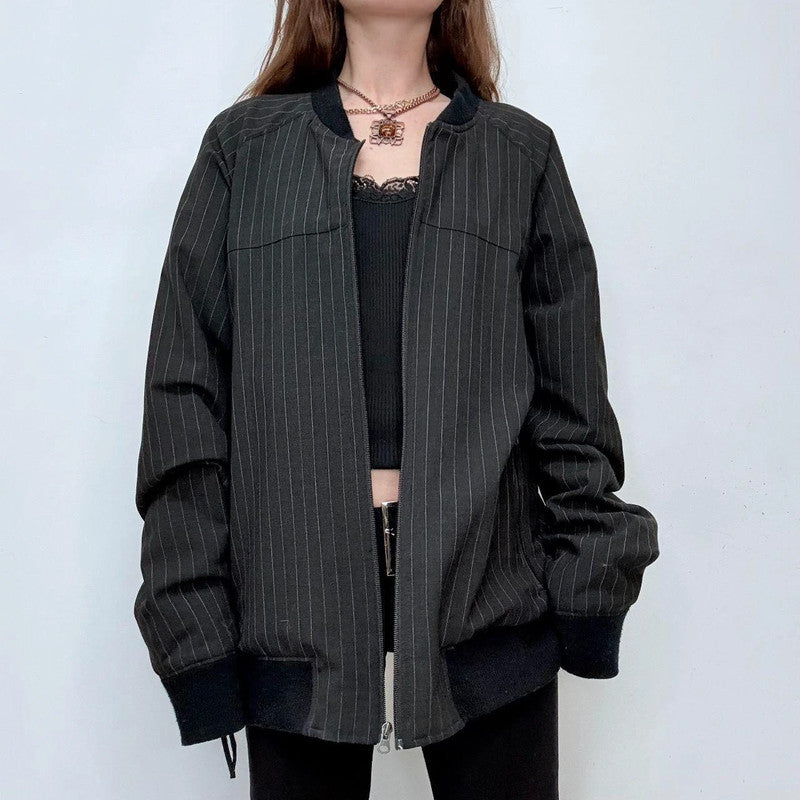 oversized pinstripe bomber jacket