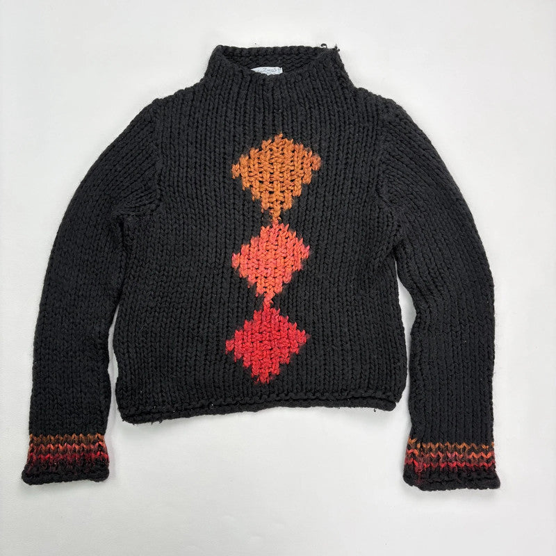 black cropped chunky knit argyle jumper