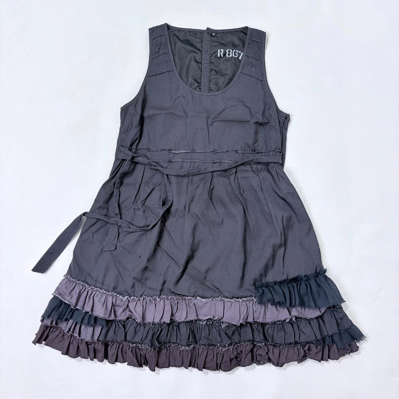grunge ruffle flared puff midi dress