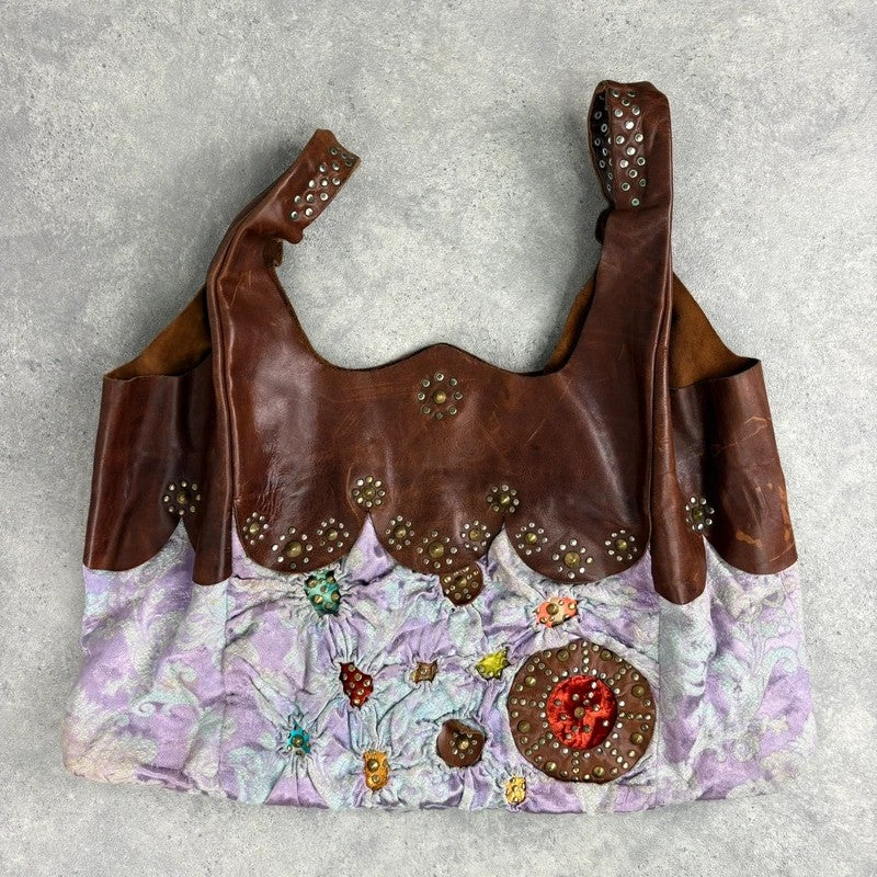 Boho patchwork studded hippy slouchy oversized bag