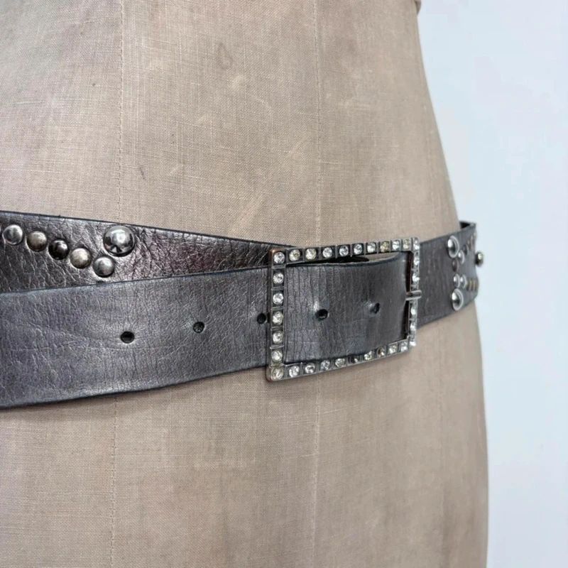 silver studded diamond leather belt