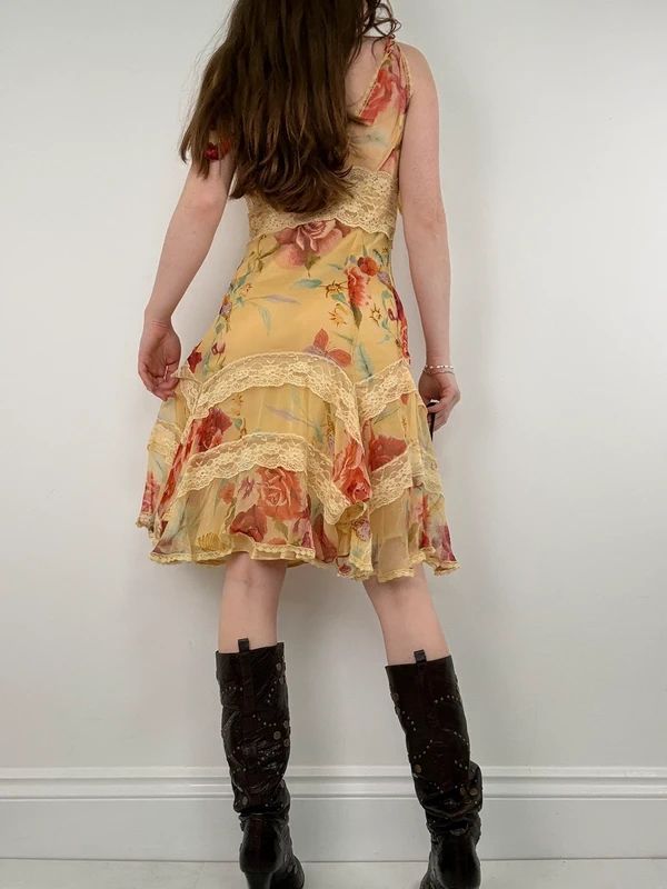 Butter yellow summer dress layered floral watercolour