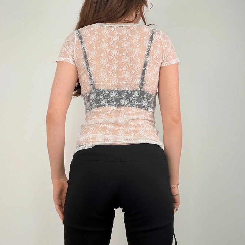 white lace floral mesh t-shirt