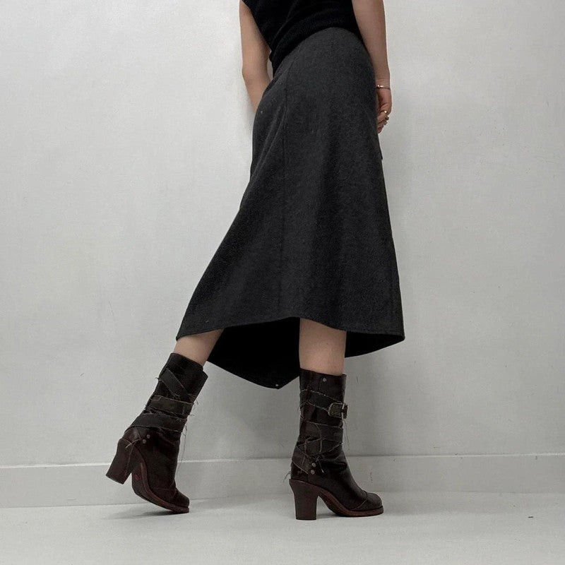 grey wool asymmetric midi skirt