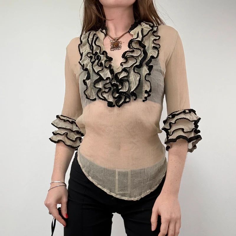 Lace Silk Ruffle Blouse