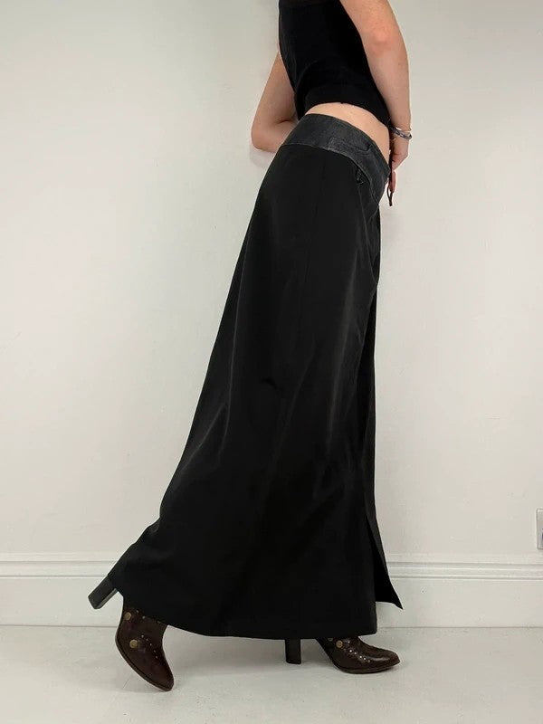 Black Cop Copine Paris maxi skirt with denim waistband