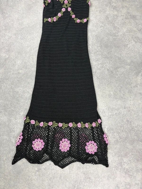 rene derhy crochet floral black summer maxi dress