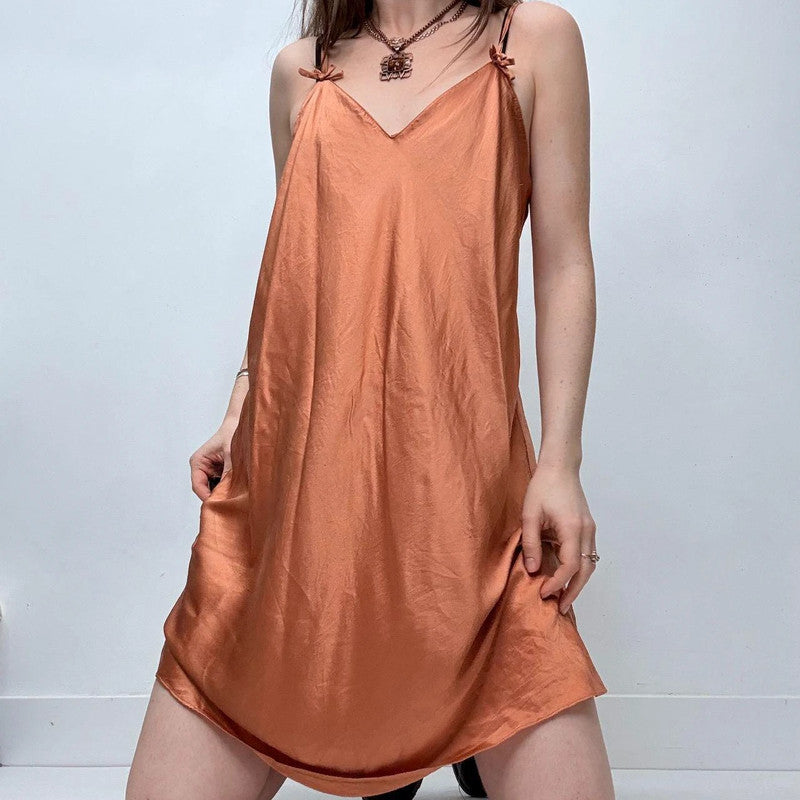 tan flared silk mini cami slip dress