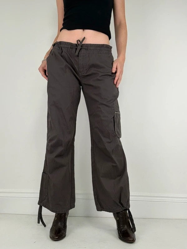 brown drawstring cotton pants